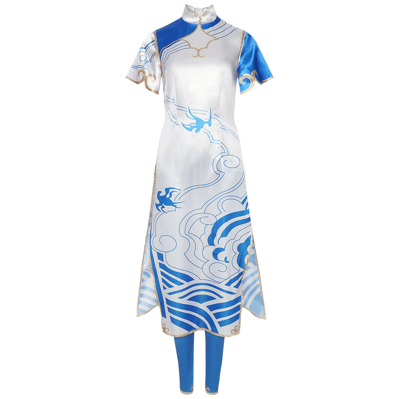 Game Street Fighter Chun Li Cosplay Blue And White Porcelain Patterned Cheongsam - AwwwCos