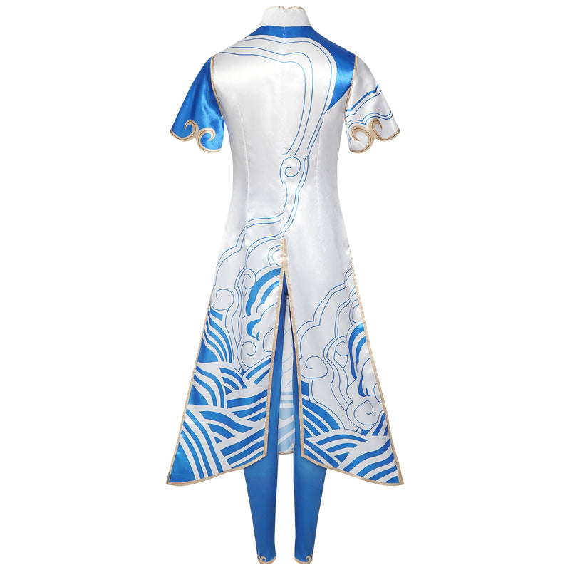Game Street Fighter Chun Li Cosplay Blue And White Porcelain Patterned Cheongsam - AwwwCos