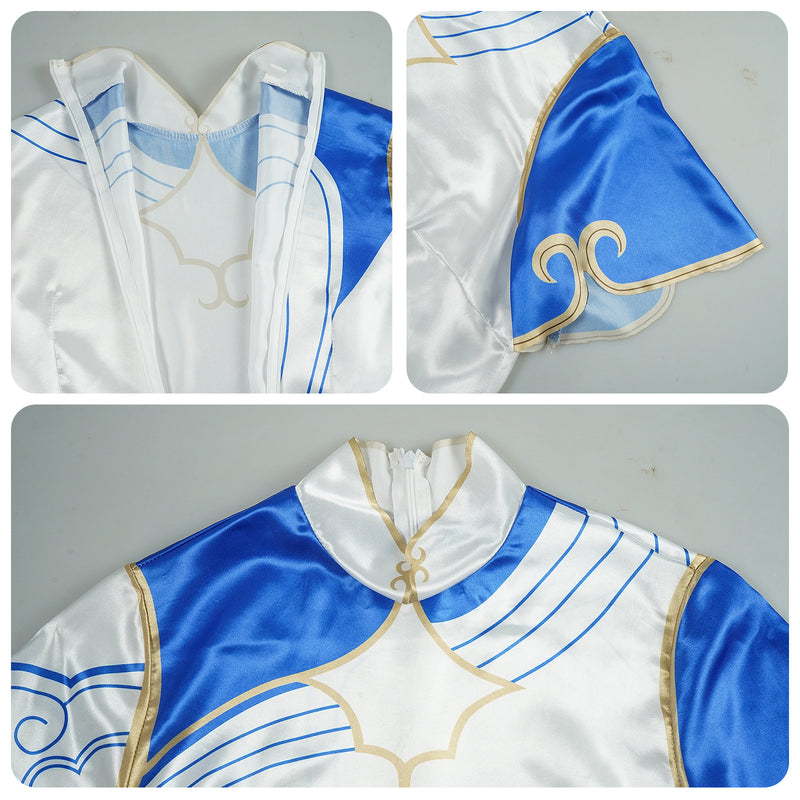 Game Street Fighter Chun Li Cosplay Blue And White Porcelain Patterned Cheongsam - AwwwCos