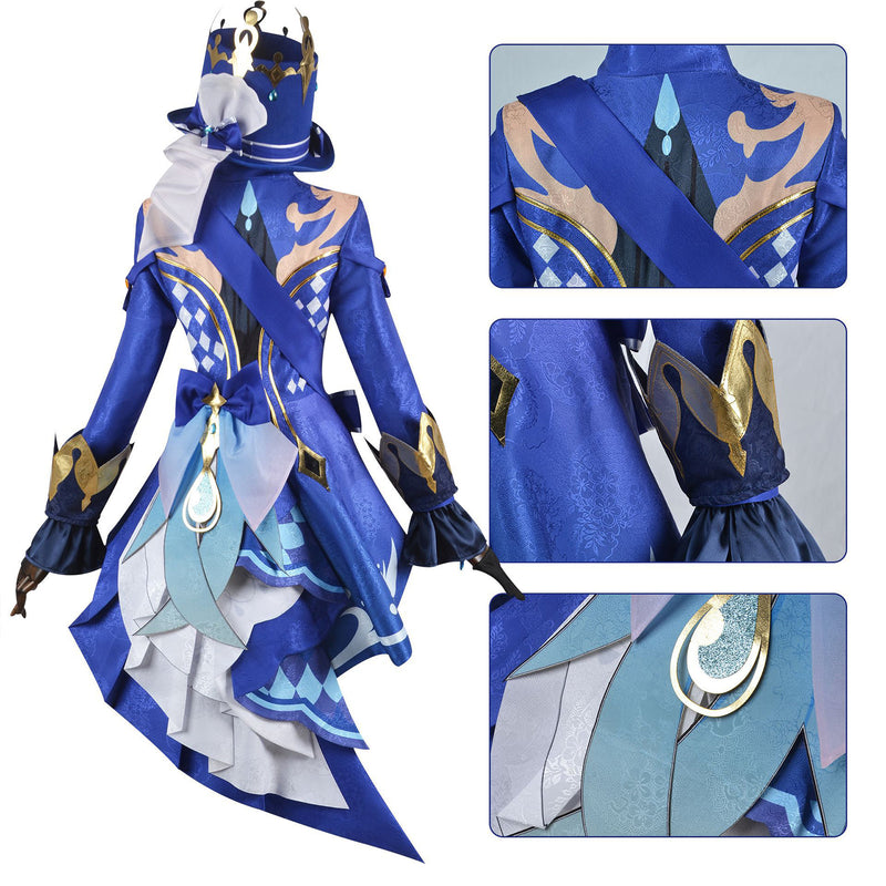 AwwwCos Genshin Impact Focalors Cosplay Costume Magician Suit Dress Jacket Coat Robe Halloween Role Play Outfit