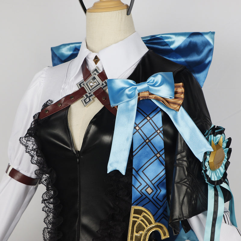 AwwwCos Genshin Impact Lynette Cosplay Costume Fontaine Lyney Leather Dress Magician Halloween Uniform Outfit Ears Skirt Glove Tail