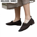 Genuine Leather Women Flower Spring Breathable Soft Sole Pointed shoes - AwwwCos