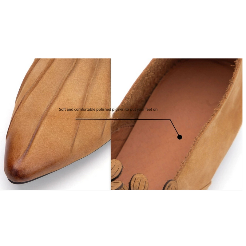 Genuine Leather Women Flower Spring Breathable Soft Sole Pointed shoes - AwwwCos