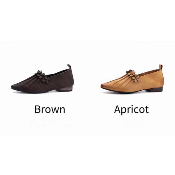 Genuine Leather Women Flower Spring Breathable Soft Sole Pointed shoes - AwwwCos