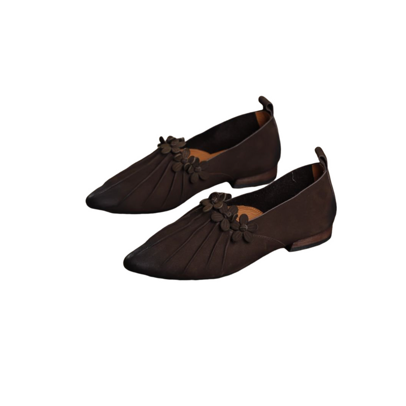 Genuine Leather Women Flower Spring Breathable Soft Sole Pointed shoes - AwwwCos