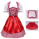 German Beer Festival Cosplay Red Apron Plaid Dress Oktoberfest Dirndl Costume - AwwwCos