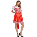 German Beer Festival Cosplay Red Apron Plaid Dress Oktoberfest Dirndl Costume - AwwwCos