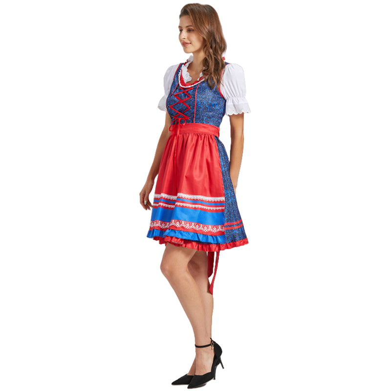 German Beer Festival Cosplay Red Apron Lace Dress Oktoberfest Dirndl Costume - AwwwCos