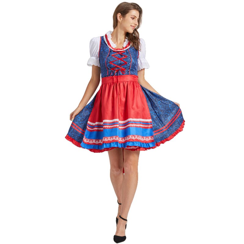 German Beer Festival Cosplay Red Apron Lace Dress Oktoberfest Dirndl Costume - AwwwCos