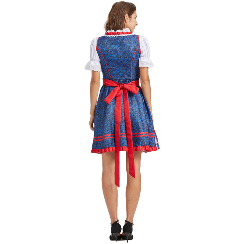 German Beer Festival Cosplay Red Apron Lace Dress Oktoberfest Dirndl Costume - AwwwCos