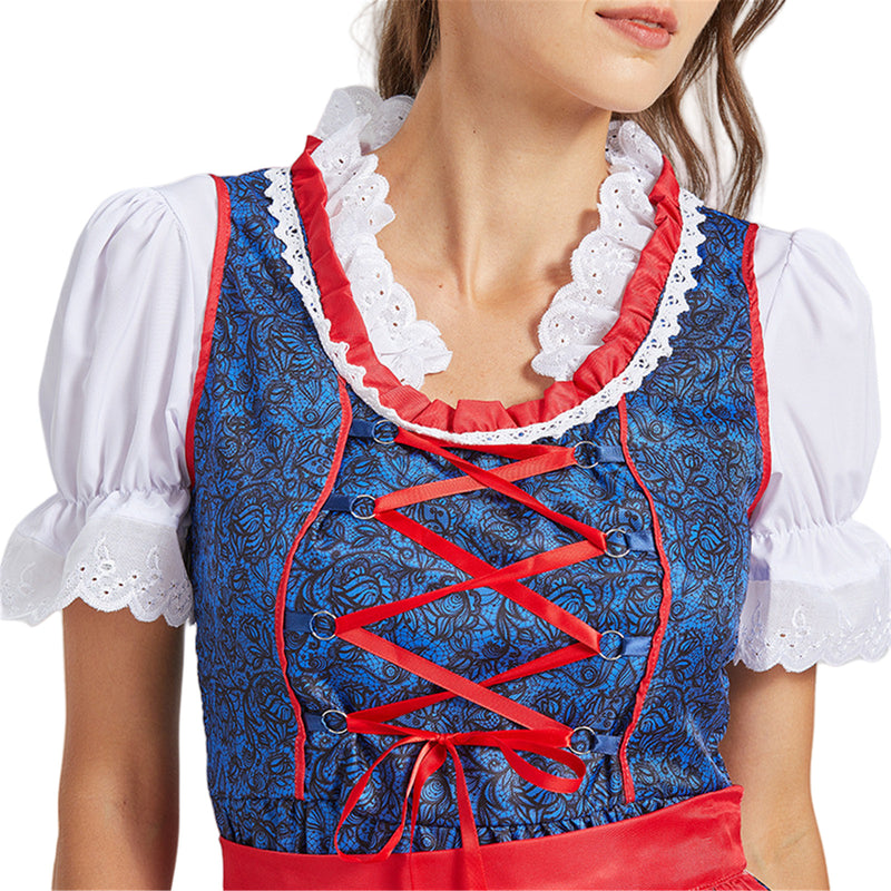 German Beer Festival Cosplay Red Apron Lace Dress Oktoberfest Dirndl Costume - AwwwCos