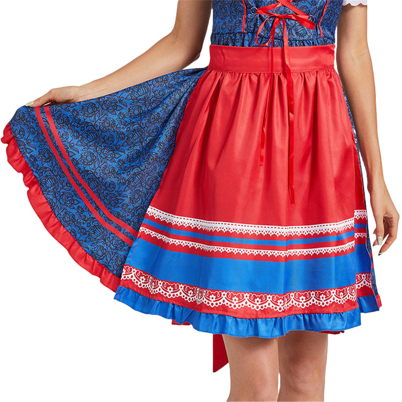 German Beer Festival Cosplay Red Apron Lace Dress Oktoberfest Dirndl Costume - AwwwCos