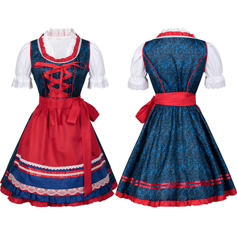 German Beer Festival Cosplay Red Apron Lace Dress Oktoberfest Dirndl Costume - AwwwCos