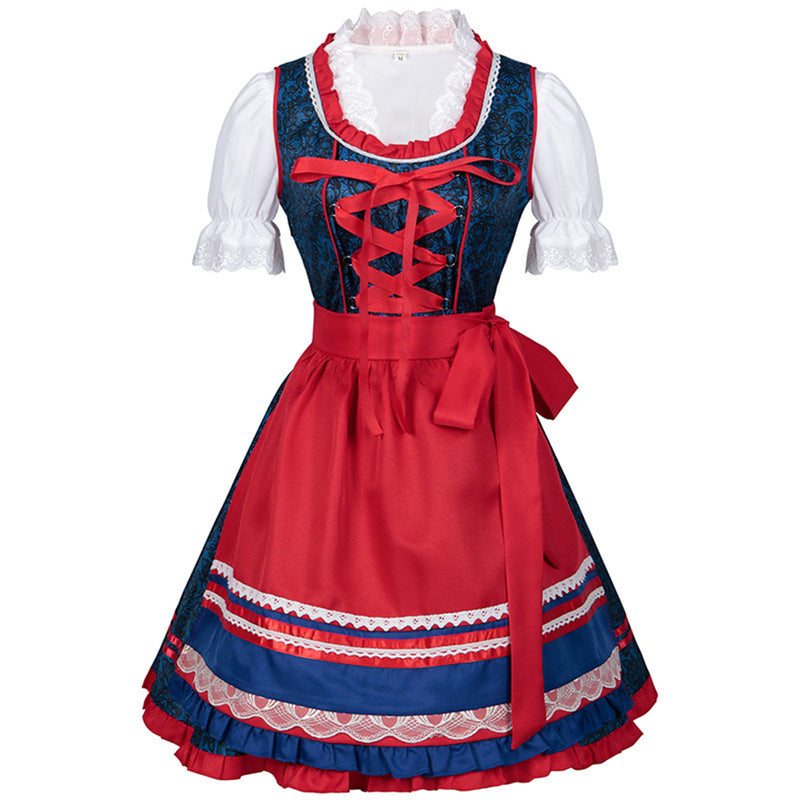 German Beer Festival Cosplay Red Apron Lace Dress Oktoberfest Dirndl Costume - AwwwCos
