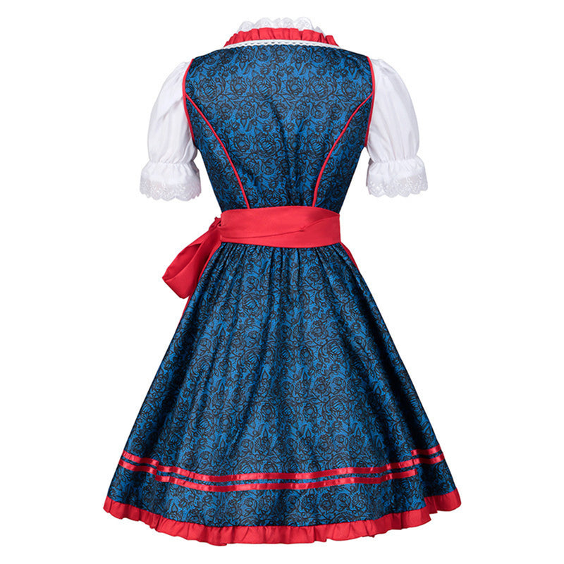 German Beer Festival Cosplay Red Apron Lace Dress Oktoberfest Dirndl Costume - AwwwCos