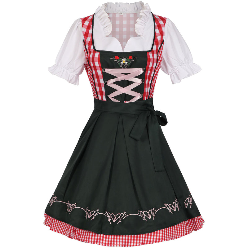German Beer Festival Cosplay Red Plaid Miad Dress Oktoberfest Dirndl Costume - AwwwCos