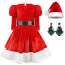 Girl Christmas Santa Claus Dress Red Velvet Dress with Glasses - AwwwCos