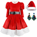 Girl Christmas Santa Claus Dress Red Velvet Dress with Glasses - AwwwCos