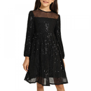 Kid Girl Long Sleeve A-Line Sequin Dress Party Sparkle Gown - AwwwCos
