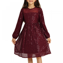 Kid Girl Long Sleeve A-Line Sequin Dress Party Sparkle Gown - AwwwCos