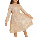 Kid Girl Long Sleeve A-Line Sequin Dress Party Sparkle Gown - AwwwCos