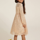 Kid Girl Long Sleeve A-Line Sequin Dress Party Sparkle Gown - AwwwCos