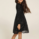 Kid Girl Long Sleeve A-Line Sequin Dress Party Sparkle Gown - AwwwCos