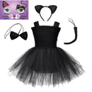 Girls Animal Cat Cosplay Costume Crocheted Tutu Dress Tattoo Tail Headband - AwwwCos
