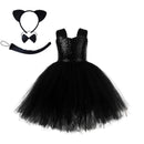 Girls Animal Cat Cosplay Costume Crocheted Tutu Dress Tattoo Tail Headband - AwwwCos