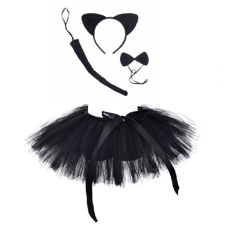 Girls Animal Cat Cosplay Costume Crocheted Tutu Dress Tattoo Tail Headband - AwwwCos