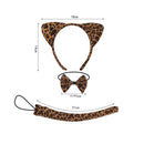 Girls Animal Cosplay Party Leopard Plush Ear Headband Temporary Tattoo Tail - AwwwCos