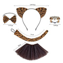 Girls Animal Cosplay Party Leopard Plush Ear Headband Temporary Tattoo Tail - AwwwCos