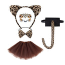 Girls Animal Cosplay Party Leopard Plush Ear Headband Temporary Tattoo Tail - AwwwCos