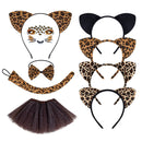 Girls Animal Cosplay Party Leopard Plush Ear Headband Temporary Tattoo Tail - AwwwCos