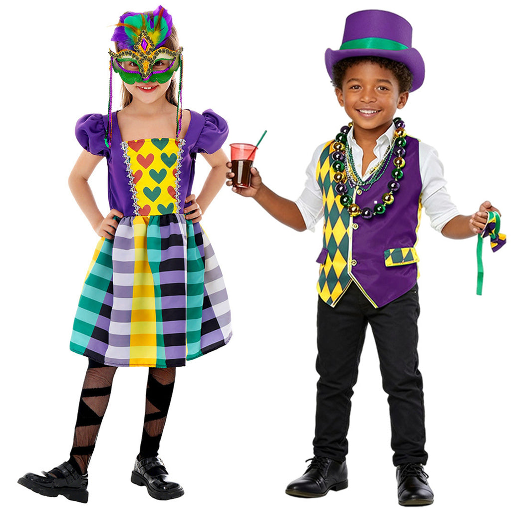 Girls Colorblock Traditional National Costume Boys Party Performance P