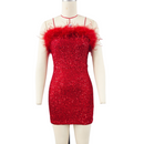 Girls Sequin Bodycon Sparkle Party Ruched Velvet Splice Furry Dance Dress