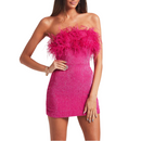 Girls Sequin Bodycon Sparkle Party Ruched Velvet Splice Furry Dance Dress