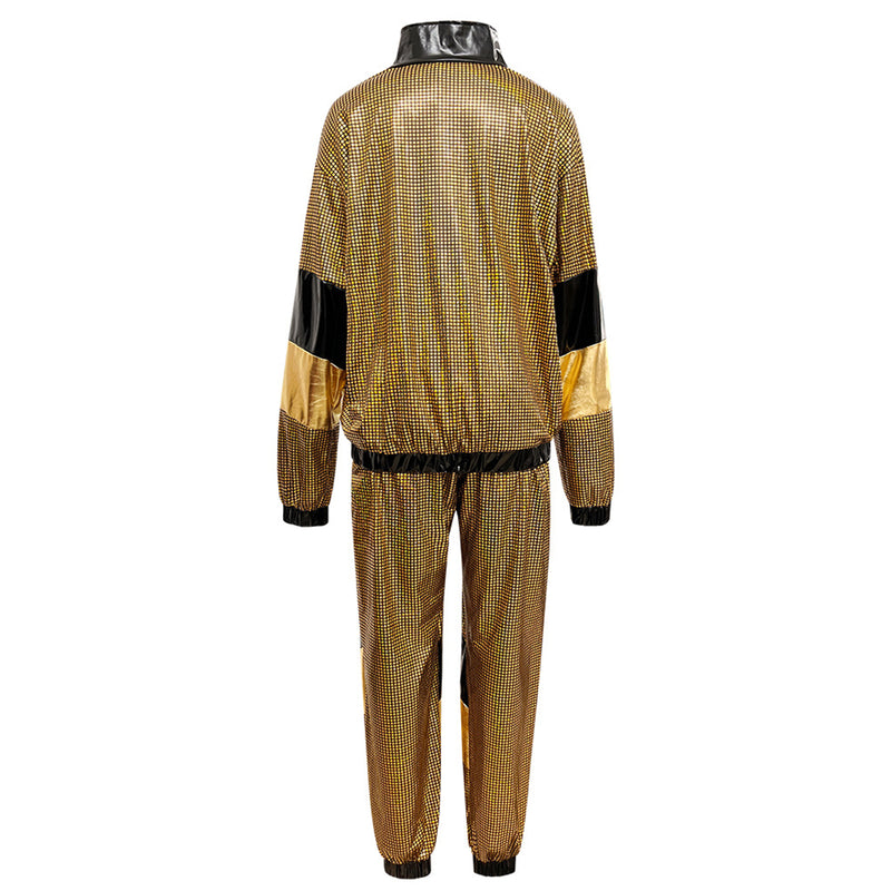 Gold Silver Color Block 2 Piece 80s Retro Hip Hop Disco Tracksuit Jacket Pants - AwwwCos