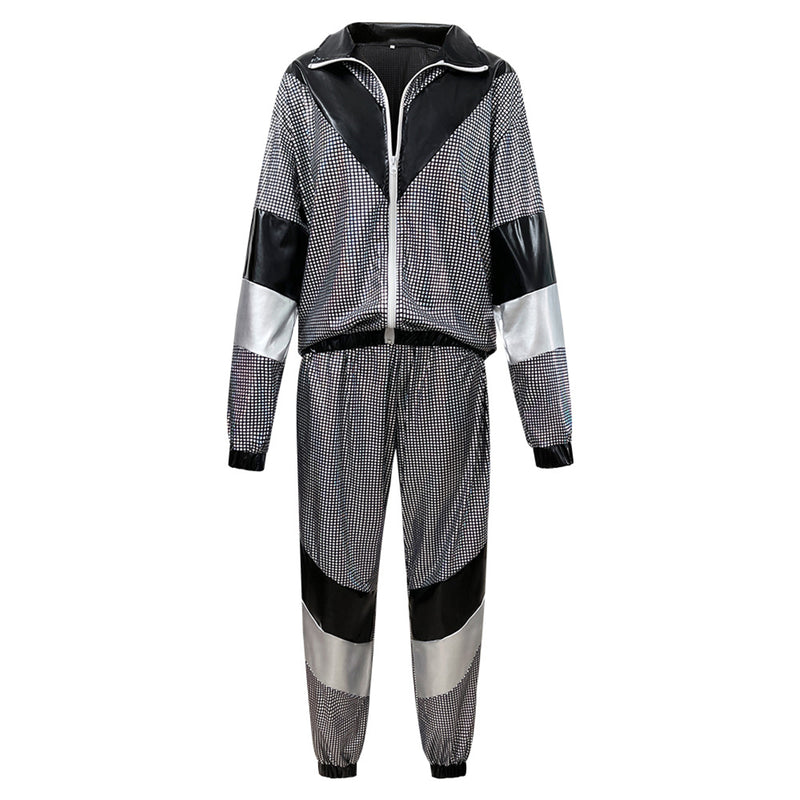 Gold Silver Color Block 2 Piece 80s Retro Hip Hop Disco Tracksuit Jacket Pants - AwwwCos