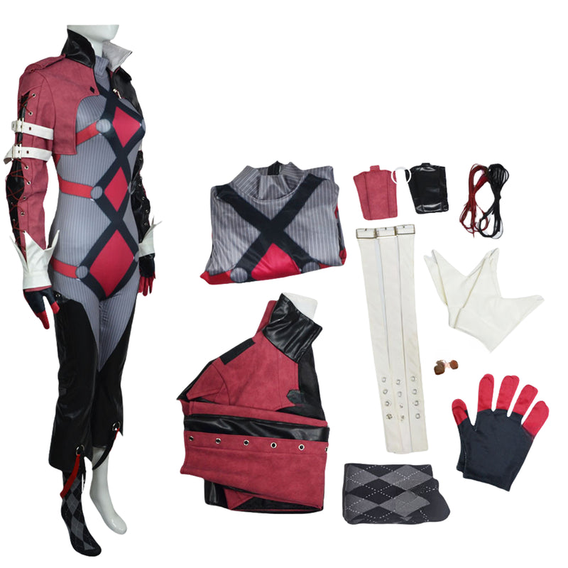 Gotham Knights Harley Quinn Cosplay Costume Jumpsuit Mini Coat
