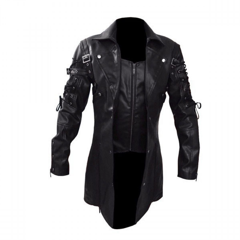 Gothic Motorcycle Biker Coat Faux Leather Jacket Overcoat
