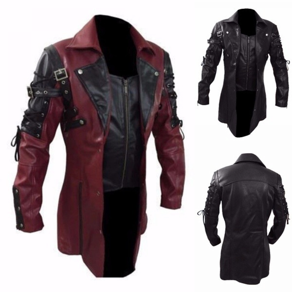 Gothic Motorcycle Biker Coat Faux Leather Jacket Overcoat