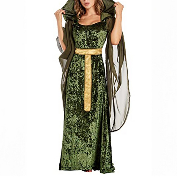 Gothic Renaissance Trumpet Sleeve Vintage Hooded Velvet Dress