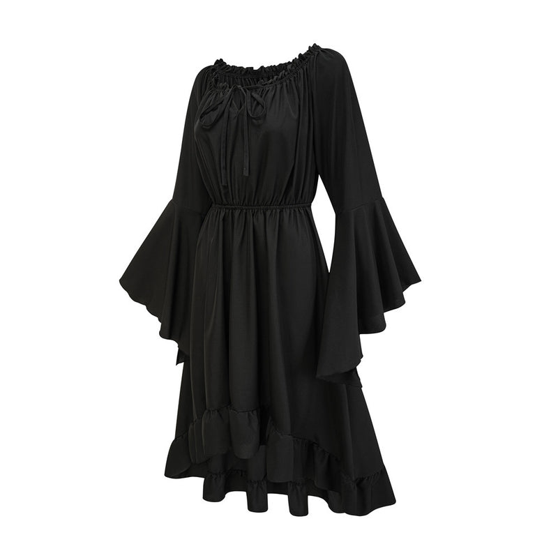Gothic Vintage Renaissance Off Shoulder Bell Sleeve High Low Dress