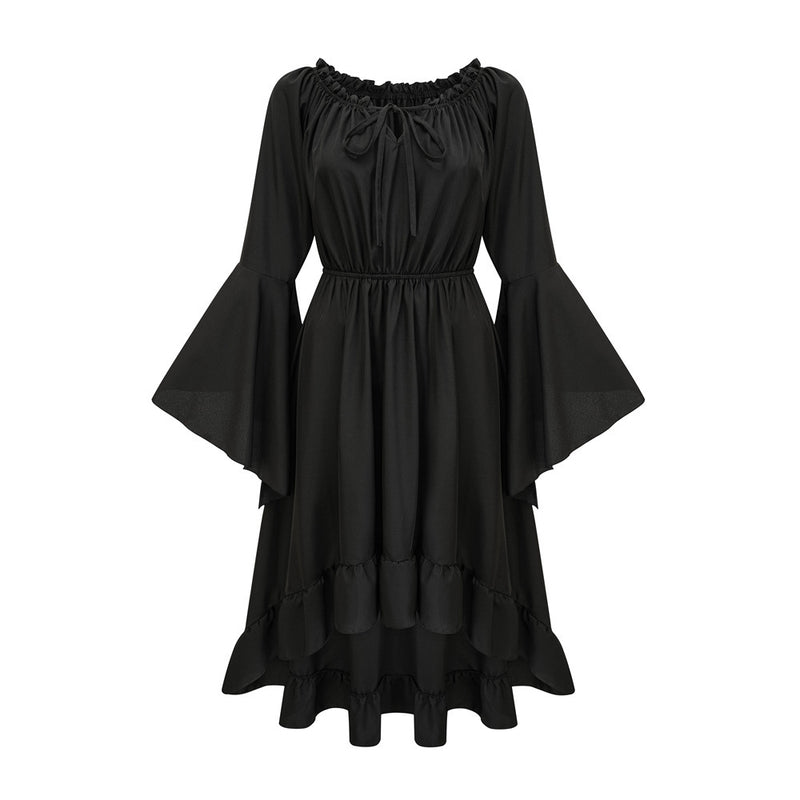 Gothic Vintage Renaissance Off Shoulder Bell Sleeve High Low Dress