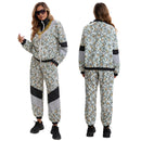 Grey Floral Color Block 2 Piece 80s Retro Hip Hop Disco Tracksuit Jacket Pants - AwwwCos