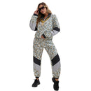 Grey Floral Color Block 2 Piece 80s Retro Hip Hop Disco Tracksuit Jacket Pants - AwwwCos