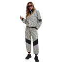Grey Floral Color Block 2 Piece 80s Retro Hip Hop Disco Tracksuit Jacket Pants - AwwwCos