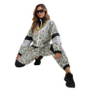 Grey Floral Color Block 2 Piece 80s Retro Hip Hop Disco Tracksuit Jacket Pants - AwwwCos