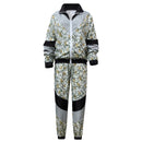 Grey Floral Color Block 2 Piece 80s Retro Hip Hop Disco Tracksuit Jacket Pants - AwwwCos